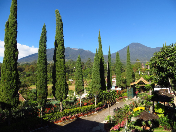 Mt. Gede and Mt. Pangrango from our hotel grounds.