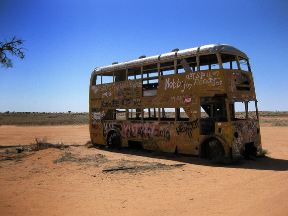 Don't ask...no idea....it's the  'Yellow Bus' and it's in the middle of  nowhere !
